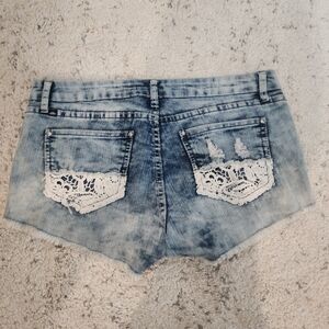 Stylish Blue Denim Shorts with Lace Detail
